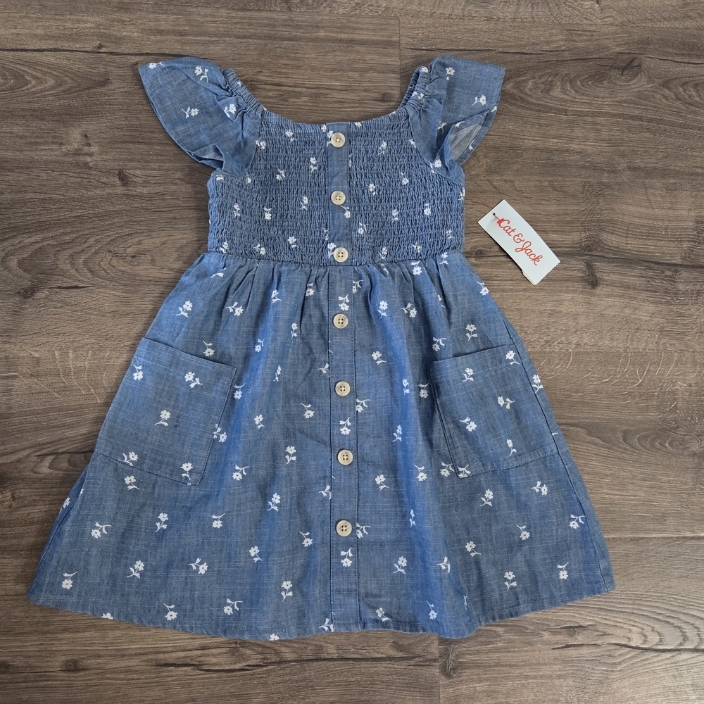 Cat & Jack Chambray Floral Dress Size 4/5 NWT